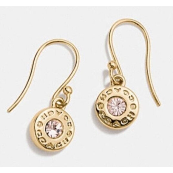 Coach Open Circle Stone Yellow Gold Dangle Earring F56417 & Gift Box NWT VHTF - Picture 2 of 11